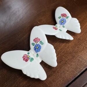 Vintage Hand Painted Ceramic Butterfly Wall Decor Set Cottagecore Farmhouse USA